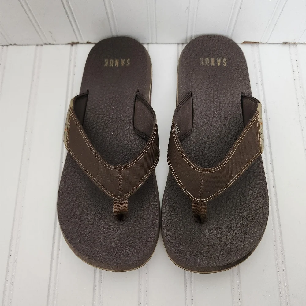 Sanuk Mens Size 11 Brown Flip Flop Thong Flat Comfort Water Friendly Sandals